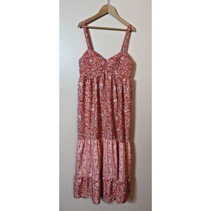 Band of‎ the Free Dress Large Orange Floral Tiered Maxi Boho Flowy Smock Cottage